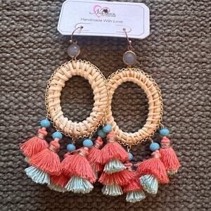 NWT Coral and Turquoise Tassel Jewel Earrings